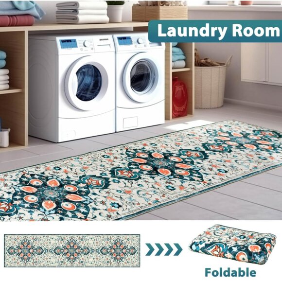 SARAG 2x8 Runner Rug for Hallways Non Skid Washable Kitchen Runner Green Vintage - Picture 6 of 14